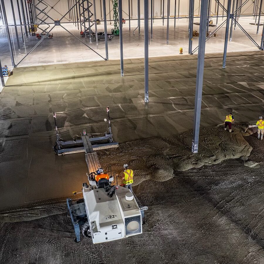 birds eye view of laser screed pour